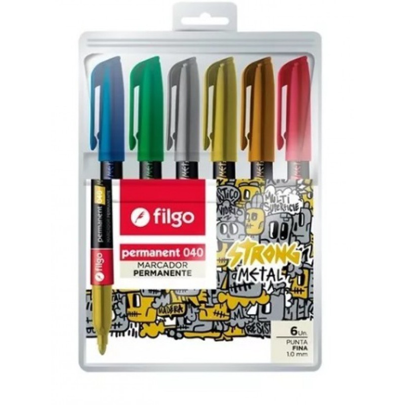 Marcador Permanente 040 Metalizado x 6 FILGO