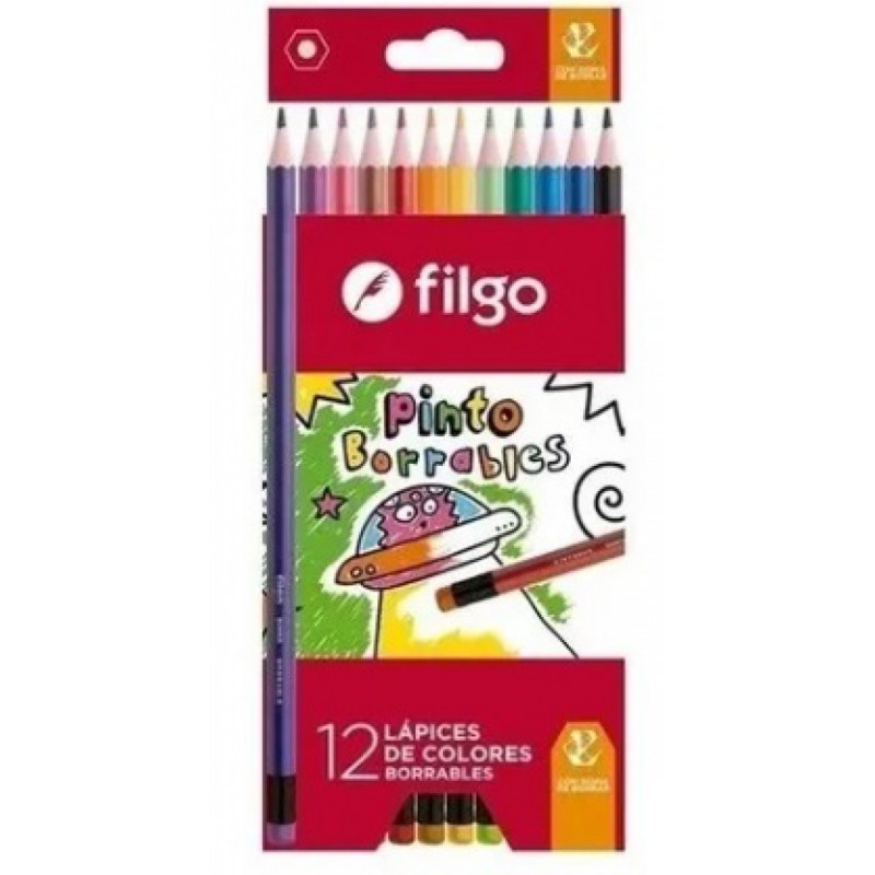 Lapices de Colores Largos Borrables X12 FILGO