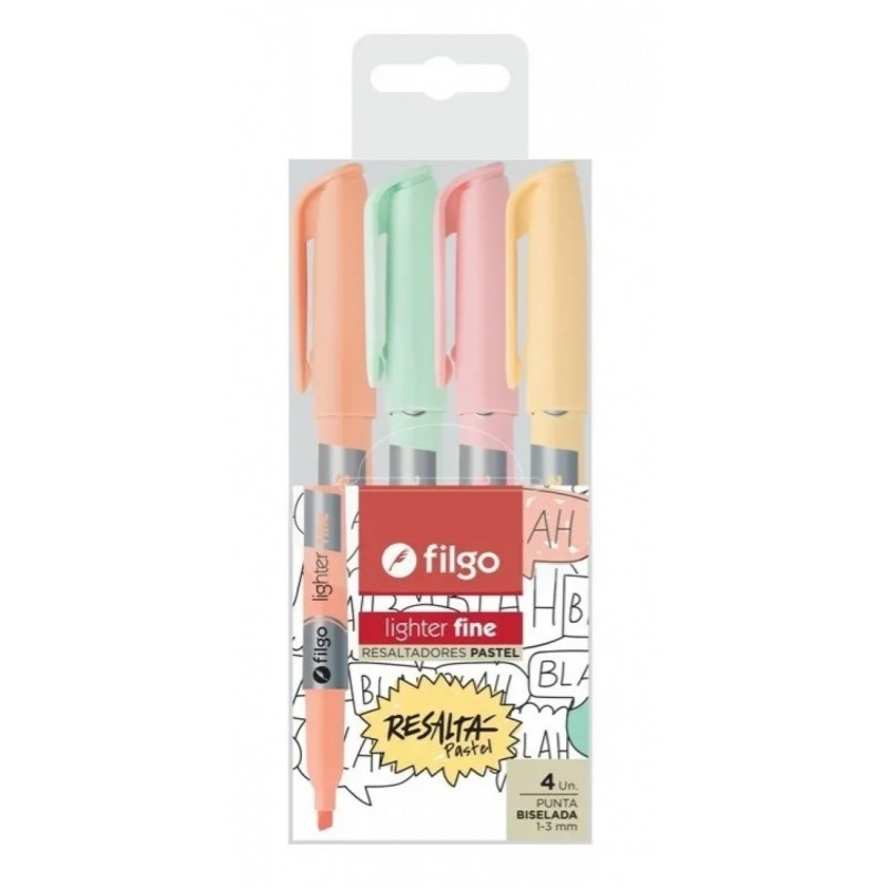 Resaltador Pastel Punta Biselada Lighter fine 4 unid FILGO