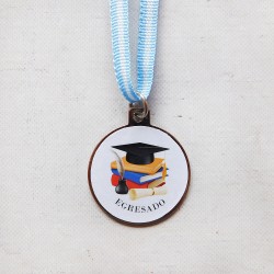 MEDALLA MAS CINTA EGRESADOS METAL CON VINILO