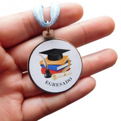 MEDALLA MAS CINTA EGRESADOS METAL CON VINILO